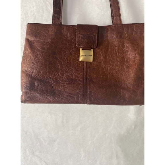 Vtg Pierre Cardin Brown Textured Leather Shoulder Bag Gold Logo Hardware 1970's - Picture 4 of 14